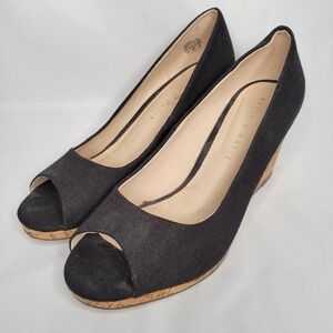 Kelly & Katie Kaydena Women's Peep-toe Wedge Pump Canvas Black Size 7